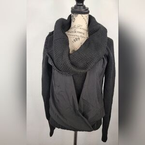 Corson Wool Sweater Sz 0 Cowl Neck Mixed Media Criss-cross Front Heavy Black